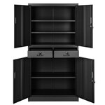 Armoire métallique étagère meuble 2 compartiments + 2 tiroirs noir 08_0000377