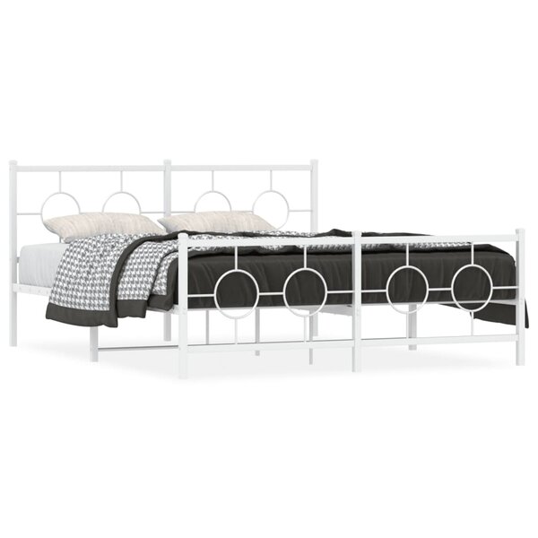 vidaXL Cadre de lit métal sans matelas et pied de lit blanc 160x200 cm
