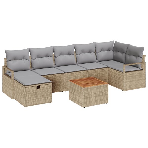 Ensemble de canapés de jardin 8 pièces avec coussins beige en rotin synthétique