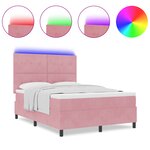 Lit Box Spring vidaXL avec matelas et LED Rose 140x190 cm Velours
