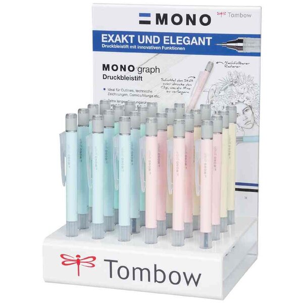 Présentoir de 24 portes-mine 'MONO graph' couleurs pastel TOMBOW