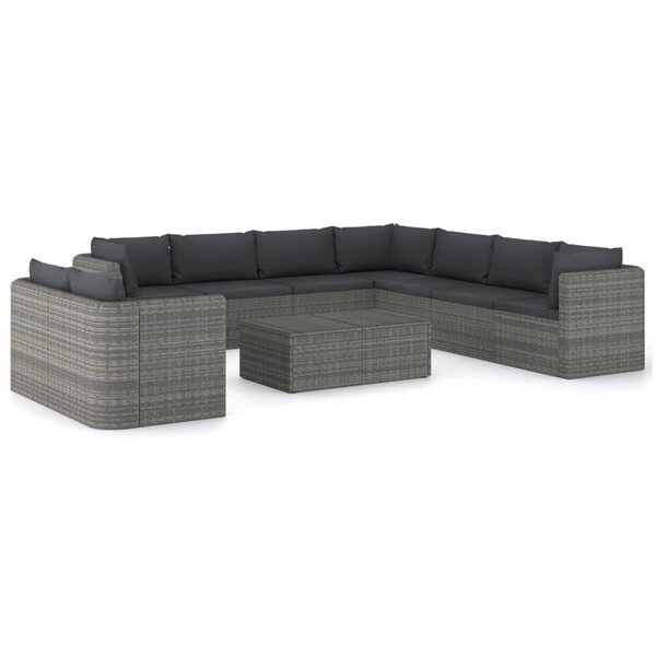Salon de jardin meuble d'extérieur ensemble de mobilier 10 pièces avec coussins résine tressée gris 02_0015131