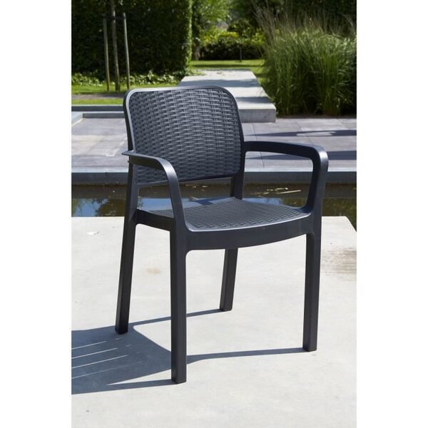 Lots de 6 Fauteuils monoblocs coloris graphite - empilables en résine de synthese - imitation rotin tressé - ALLIBERT BY KETER - BEL