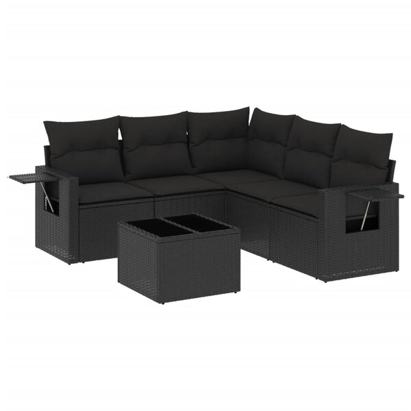 vidaXL Salon de jardin 6 Pièces avec coussins noir résine tressée