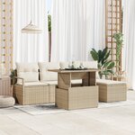 Canapé de jardin 6 pièces avec coussins beige en résine tressée