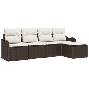Ensemble de Sofa de Jardin vidaXL 5 pièces avec Coussins en Poly Rattan Marron