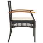 vidaXL Ensemble de bistro 3 Pièces et coussins noir résine tressée acacia