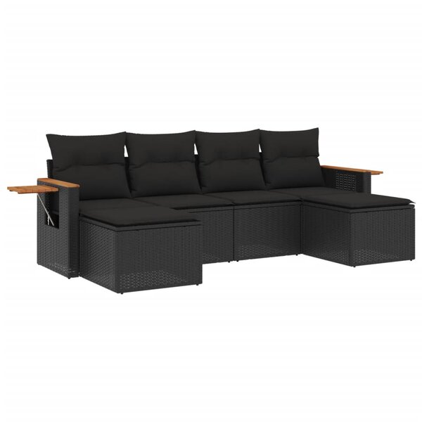 vidaXL Salon de jardin 6 Pièces avec coussins noir résine tressée