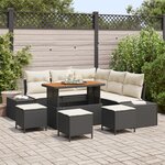 vidaXL Canapé Jardin 9 Pièces avec Coussins Noir Poly Rattan Acacia