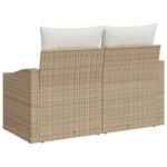 Canapé de jardin 2 places avec coussins Beige en poly rotin