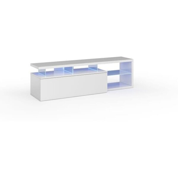 Meuble TV réversible BLUE-TECH - Mélaminé blanc laqué - 150 x 41 x 43 cm