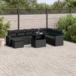 vidaXL Salon de jardin 9 Pièces avec coussins noir résine tressée