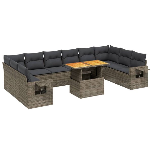 vidaXL Salon de jardin 11 Pièces avec coussins gris résine tressée