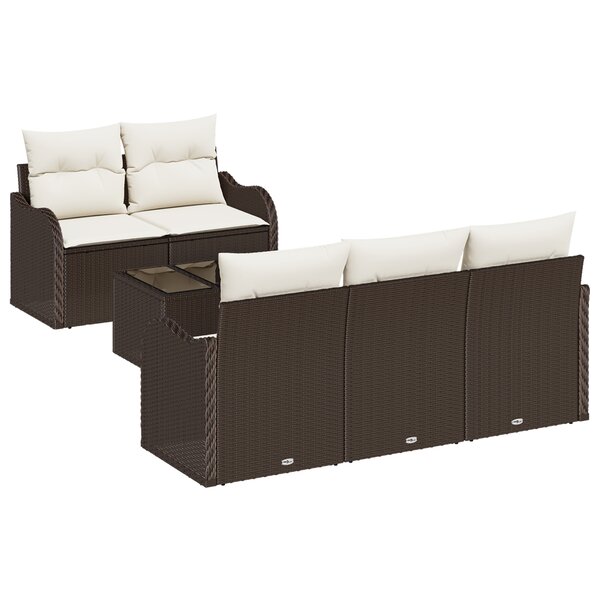 Ensemble de Canapés de Jardin 6 Pièces avec Coussins en Rattan Poly Marron