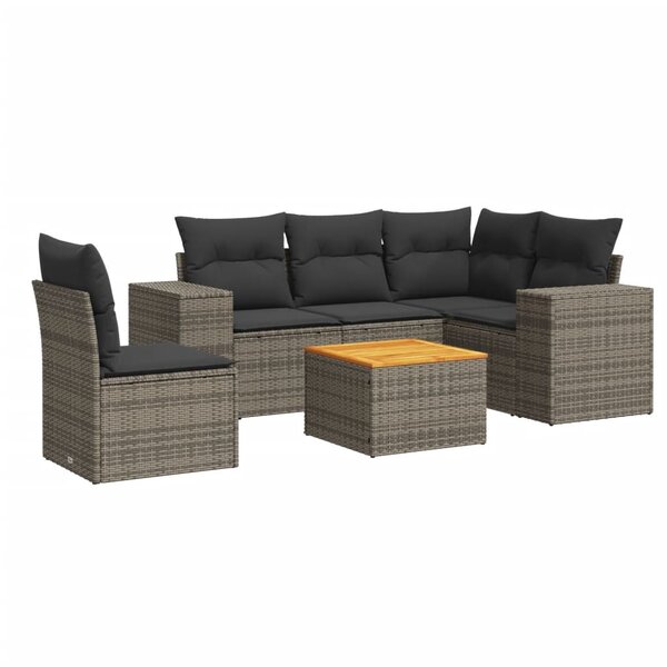 vidaXL Salon de jardin 6 Pièces avec coussins gris résine tressée