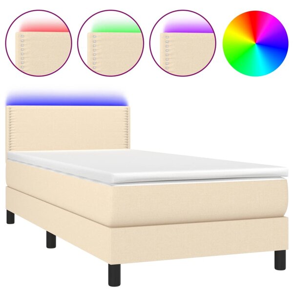 vidaXL Sommier à lattes de lit avec matelas LED Crème 100x200 cm Tissu
