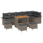 vidaXL Ensemble de Canapé de Jardin 10 Pièces avec Coussins Gris en Rattan Poly Acacia
