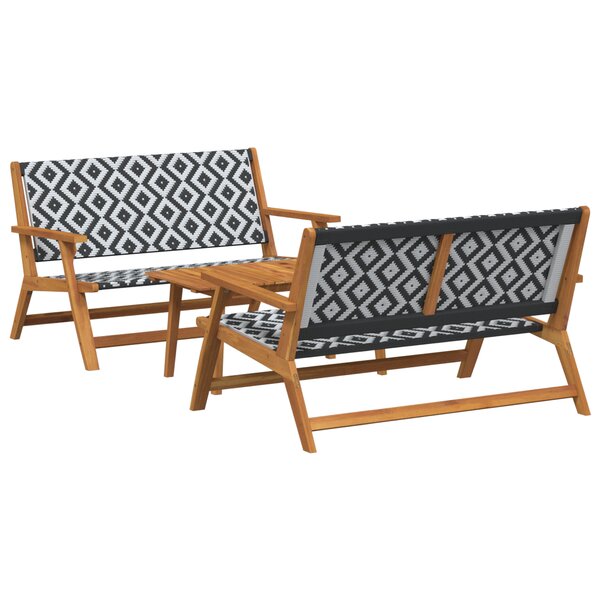 vidaXL Chaises de jardin avec table  ensemble 3 pièces  noir et blanc  bois d'acacia massif