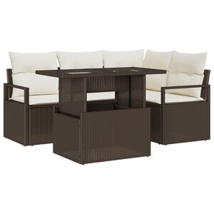 Canapé de Jardin 5 Pièces avec Coussins Marron Rattan Poly