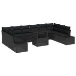 vidaXL Ensemble de canapé de jardin de 11 pièces avec coussins en poly rotin noir