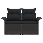 vidaXL Canapé de jardin 2 places avec coussins en poly rotin noir