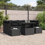 vidaXL Ensemble de Canapés de Jardin 7 pièces avec Coussins Noir Poly Rattan