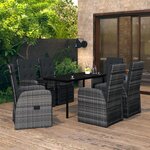 vidaXL Ensemble de salle à manger de jardin et coussins 7 Pièces Gris