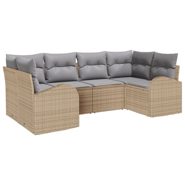 vidaXL Ensemble de Canapé de Jardin 6 pièces avec Coussins Beige Rattan Poly