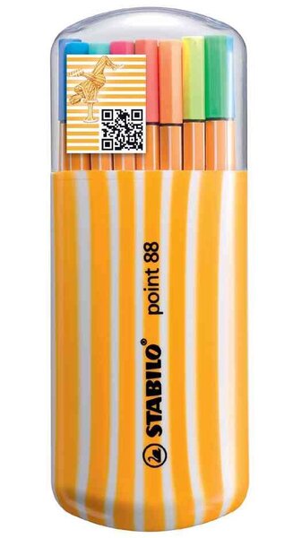 étui 'Zebrui' de 20 Fineliner à pointe fine point 88 néon STABILO