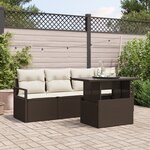 Ensemble de 5 pièces de canapés de jardin avec coussins en poly rotin marron