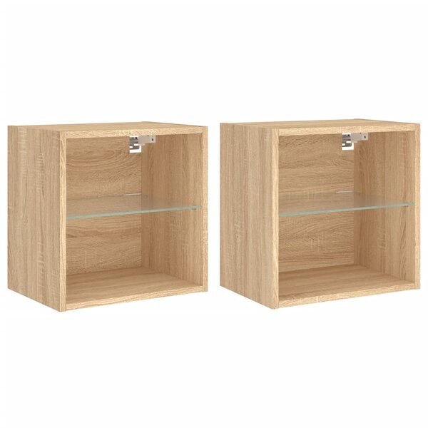 vidaXL Tables de chevet murales avec lumières LED 2 Pièces chêne sonoma