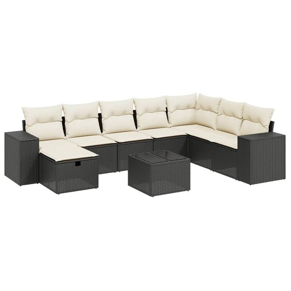 vidaXL Salon de jardin 9 Pièces avec coussins noir résine tressée