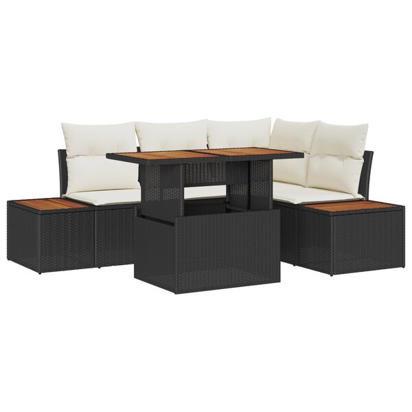 vidaXL Set de salle à manger de jardin 5 pièces avec coussins en polyrotin noir et acacia