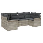Ensemble de canapé de jardin 6 pièces avec coussins gris clair en poly rotin