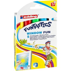 Lot de 10 pochettes de 5 marqueurs window funtastics craie grasse pour fenêtre 2/6mm edding