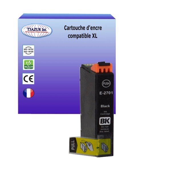 Cartouche Compatible pour Epson WF3620DWF, WF3640DTWF, WF7110DTW, WF7210DTW remplace Epson T2711 / T2701 (27XL) Noire - T3AZUR