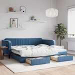 vidaXL Lit de jour avec gigogne et tiroirs sans matelas bleu 100x200cm