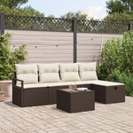 Ensemble de Canapé de Jardin de 6 pièces avec Coussins Marron Poly Rattan