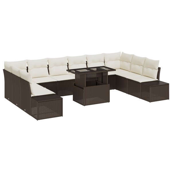 vidaXL Ensemble de canapé de jardin de 11 pièces avec coussins en poly rotin brun