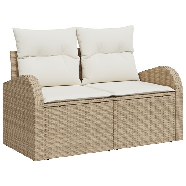 Canapé de jardin 5 pièces avec coussins beige poly rattan
