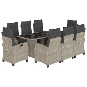 vidaXL Ensemble à manger de jardin et coussins 9 Pièces gris clair rotin