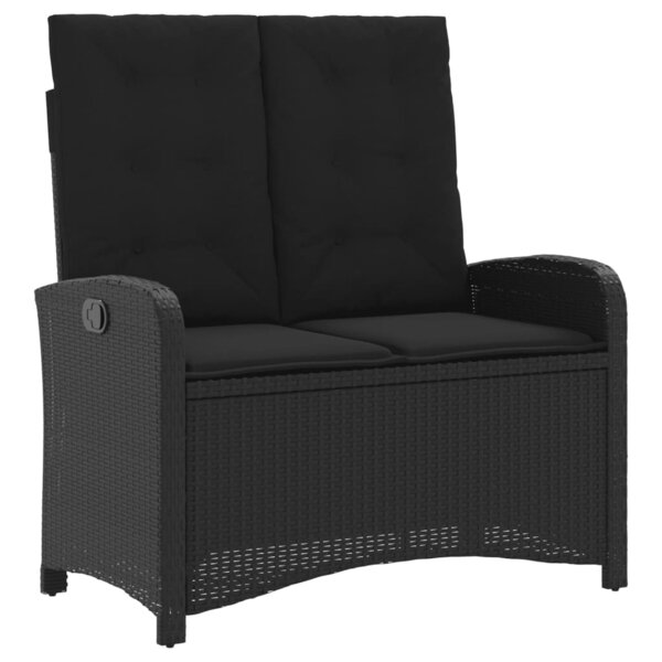 vidaXL Banc inclinable de jardin avec coussins noir résine tressée
