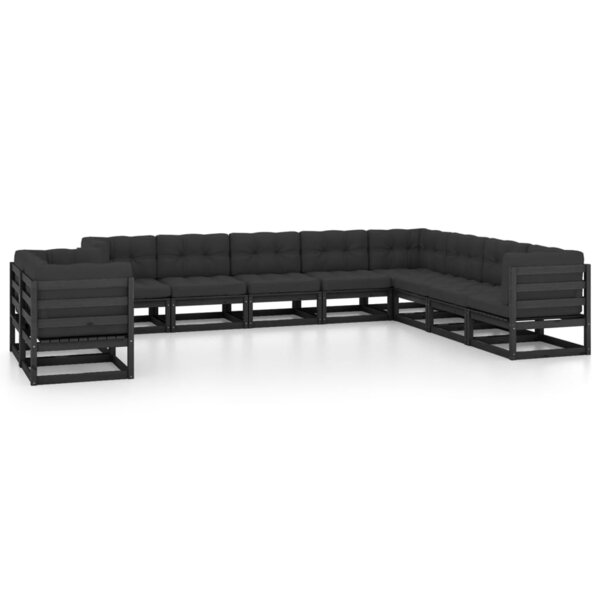 Salon de jardin meuble d'extérieur ensemble de mobilier 10 pièces avec coussins noir bois de pin massif 02_0015103