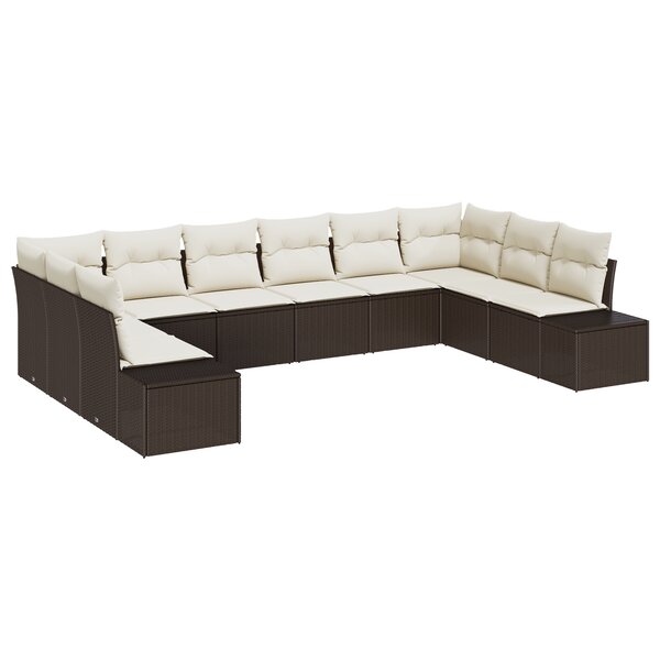 vidaXL Ensemble de canapé de jardin 10 pièces avec coussins poly rattan marron