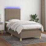 vidaXL Sommier à lattes de lit et matelas et LED Taupe 90x200 cm Tissu