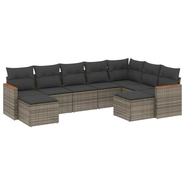 vidaXL Salon de jardin 9 Pièces avec coussins gris résine tressée