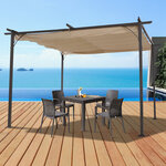 Pergola rétractable 3 5L x 3 5l x 2 30H m structure métal époxy anticorrosion noire + toile polyester haute densité 180 g/m² incluse beige