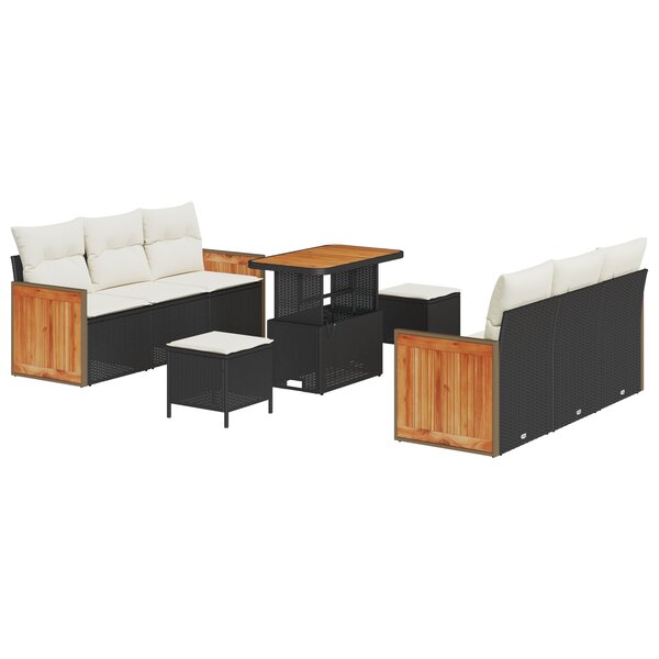 Ensemble de canapé de jardin vidaXL 9 pièces avec coussins Noir Poly Rotin Acacia
