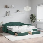 vidaXL Lit de jour avec gigogne et tiroirs vert foncé 90x200cm velours