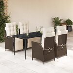 vidaXL Ensemble à manger de jardin 5 Pièces et coussins marron poly rotin